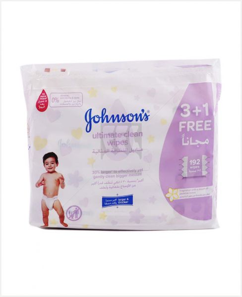 JOHNSON'S ULTIMATE CLEAN BABY WIPES 48'S 3+1FREE