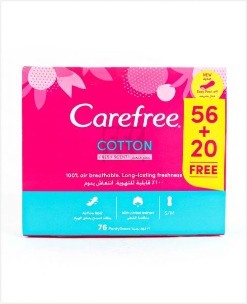 CAREFREE FRESHSCENT NORMAL W/COTTN EXTRACT PANTYLINERS 76'S