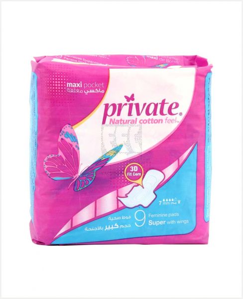PRIVATE MAXI POCKET SUPER WITH WINGS 9 FEMININE PADS