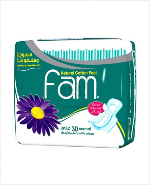 FAM NATURAL COTTON FEEL NORMAL NAPKIN WITH WINGS 30PADS