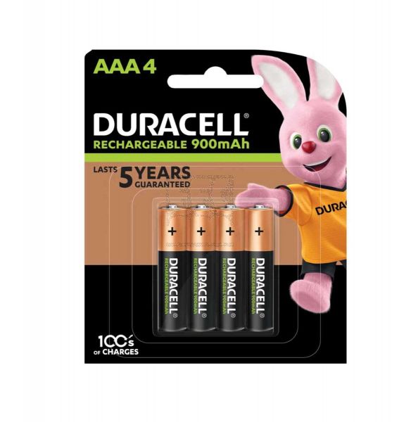 DURACELL RECHARGEABLE BATTERY 900MAH AAA4 4PCS