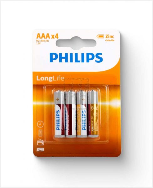 PHILIPS LONGLIFE ZINC BATTERY AAA 4 BLISTER R03L4B/97