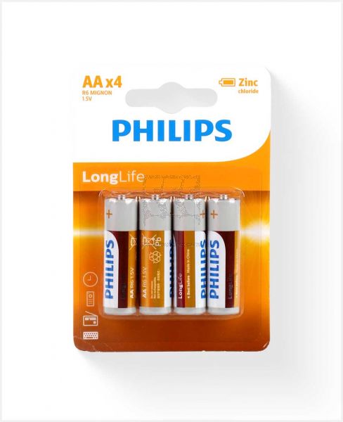 PHILIPS LONGLIFE ZINC BATTERY AA 4 BLISTER R64L4B/97