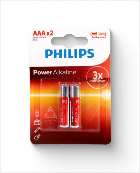 PHILIPS POWER ALKALINE BATTERY AAA 2 BLISTER LR03P2B/97