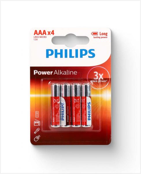 PHILIPS POWER ALKALINE BATTERY AAA 4 BLISTER LR03P4B/97