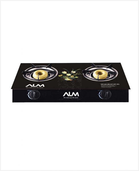 ALM GAS STOVE 2 BURNER BLACK GLASS ALM-GS8112G