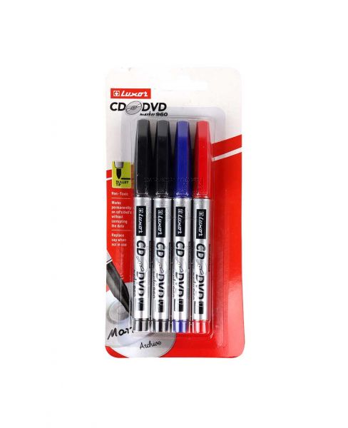 LUXOR CD DVD MARKER 960 ASSORTED COLORS 4PCS 3500/4BC