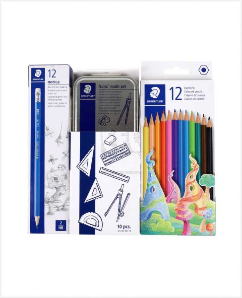 STAEDTLER PENCIL BOX+COLOR PENCIL 12S+MATH SET STP-PACK-418