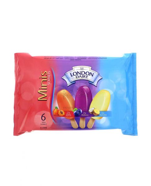 LONDON DAIRY MIN.SORBET PEACH APRI+BLUBRY+PINACOLADA 6X50ML