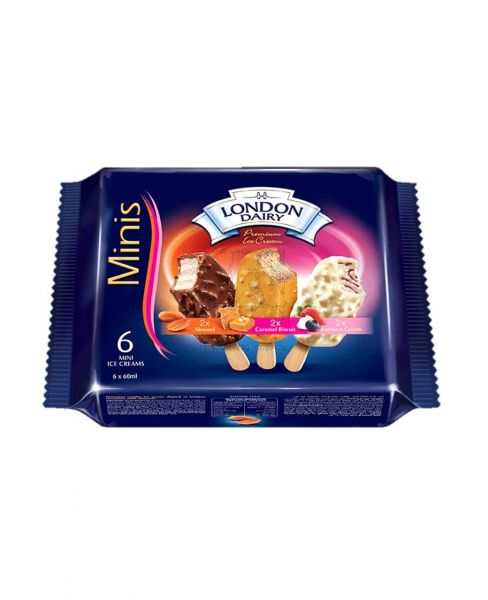 LONDON DAIRY MINI ICECREAM ALMOND+CARAMEL+BERRY N CRM 6X60ML