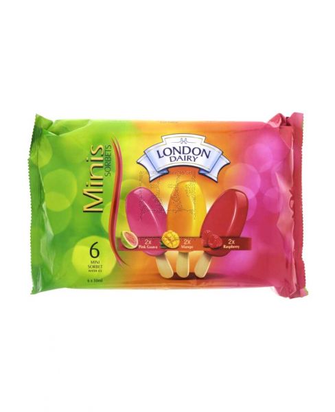 LONDON DAIRY MIN.SORBET STICK PINKGUAVA+MANGO+RASPBRY 6X50ML
