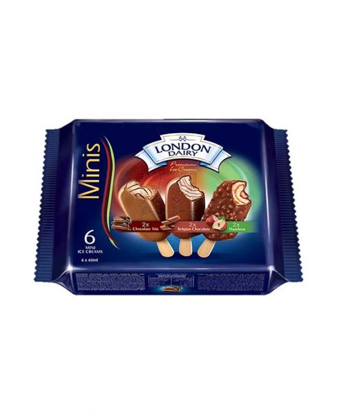 LONDON DAIRY ICECREAM CHOCO TRIO+BELGIAN CHOC+HAZELNT 6X60ML