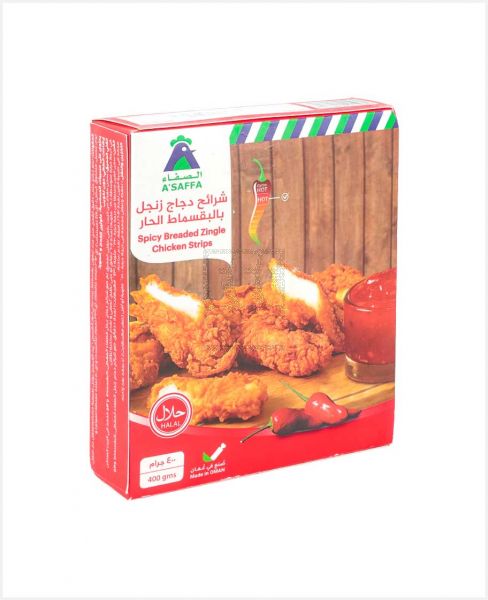 A'SAFFA SPICY BREADED ZINGLE CHICKEN STRIPS 400GM