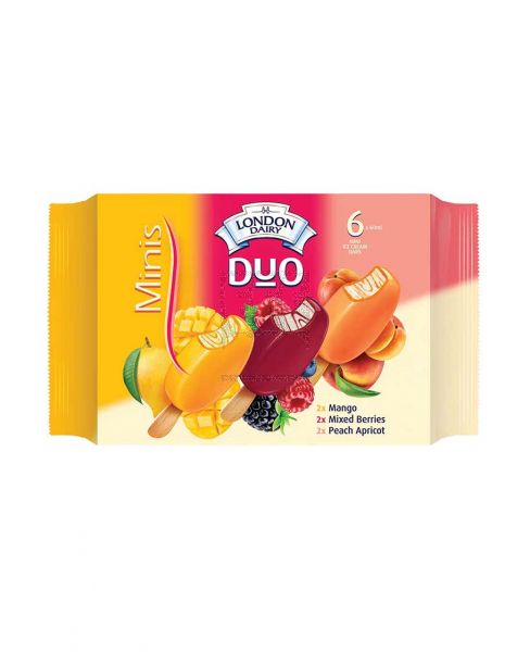 LONDON DAIRY DUO MINI ICE CREAM MANGO+MIXED BERRIES+PEACH APRICOT 6X60ML