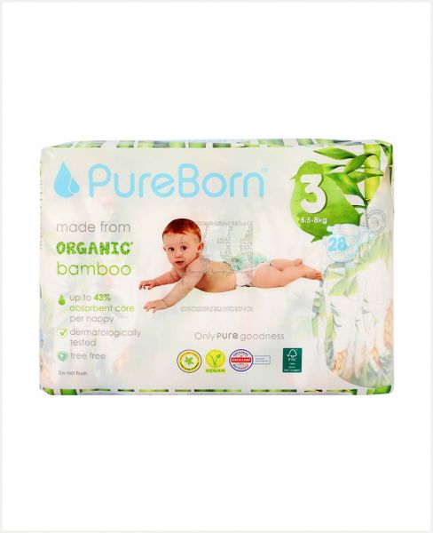 PUREBORN ORGANIC BAMBOO DIAPERS NO.3 28S