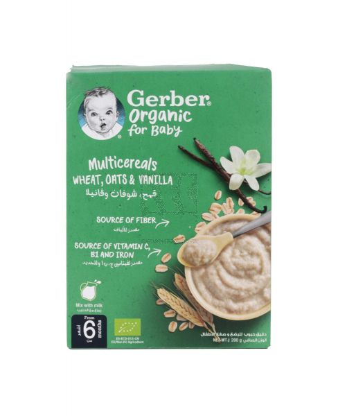 GERBER ORGANIC CEREALS WHEAT,OATS AND VANILLA 200GM