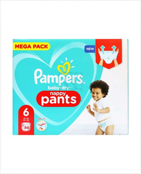 PAMPERS BABY DRY NAPPY PANTS S6 66S(15+KG)
