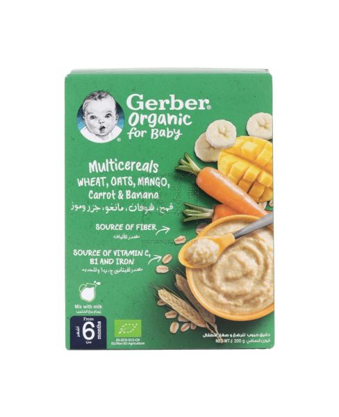 GERBER MULTICEREALS WHEAT OATS MANGO CARROT & BANANA 200GM
