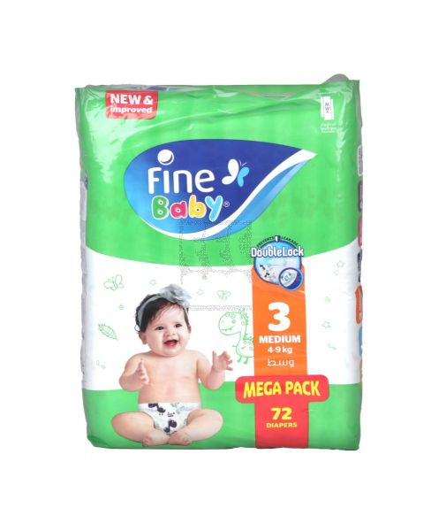 FINE BABY DIAPERS MEDIUM-3 (4-9KG) MEGA PACK 72PCS