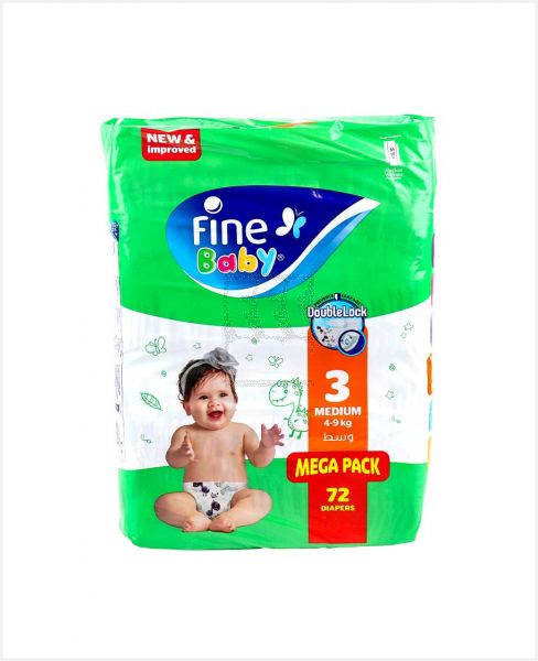 FINE BABY DIAPERS MEDIUM-3 (4-9KG) MEGA PACK 72S @15%OFF