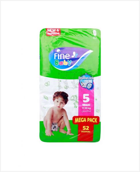 FINE BABY DIAPERS MAXI-5 (11-18KG) MEGA PACK 52S @15%OFF