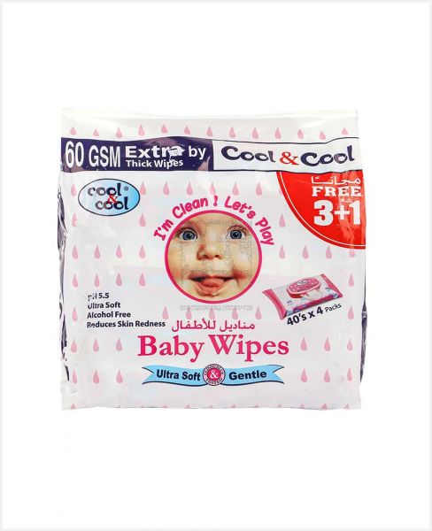 COOL & COOL BABY WIPES ULTRA SOFT & GENTLE 40PCS 3+1 FREE