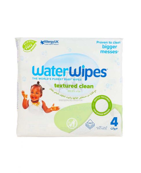 WATERWIPES TEXTURED BABY WIPES W/DROP OF FRUIT&BERRY EXTRACT (4X60PCS) 240PCS