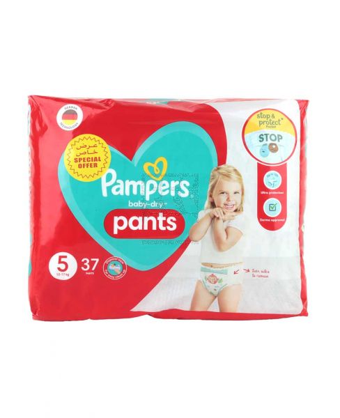 PAMPERS BABY DRY NAPPY PANTS S5 37S (12-17KG) PROMO