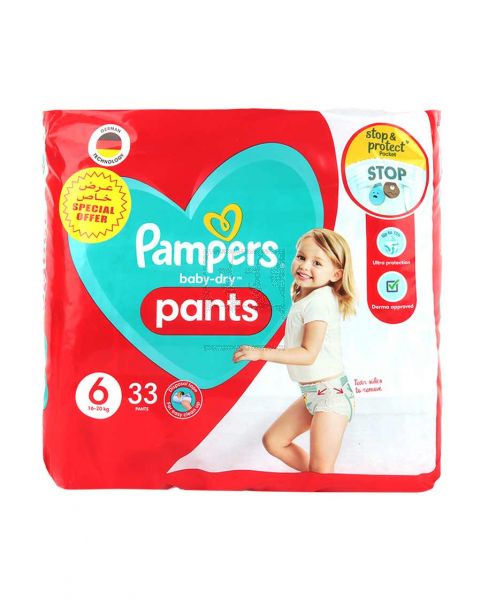 PAMPERS BABY DRY NAPPY PANTS S6 33S (15+KG) OFFER