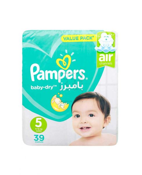PAMPERS BABY DRY DIAPERS JUNIOR 5 11-16KG 39PCS PROMO