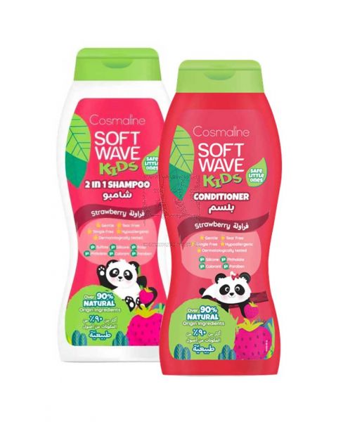 SOFT WAVE KIDS SHAMPOO STRAWBERRY 90% NATURAL 400ML+ CONDITIONER 400ML