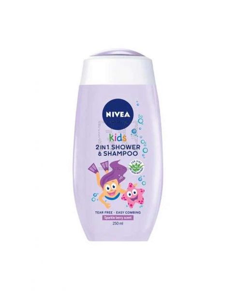 NIVEA KIDS 2IN1 SHOWER & SHAMPOO SPARKLE BERRY SCENT 2X250ML @25%OFF