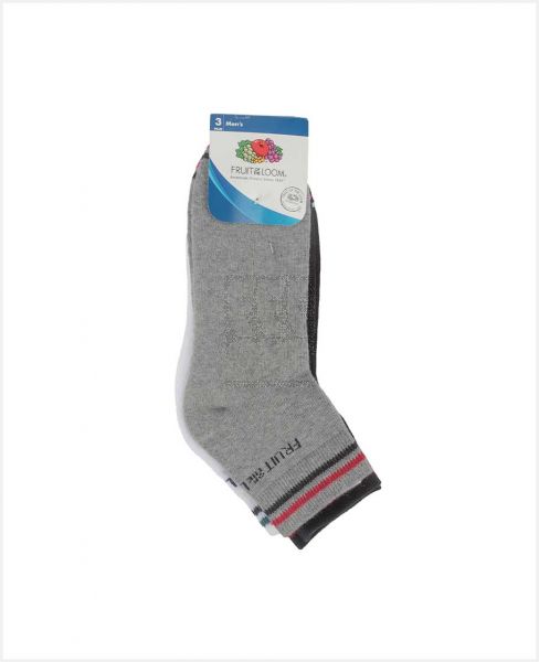 FRUIT OF THE LOOM MENS SOCKS GREY/WHT/BK 3PCS RDF1822 H.AN