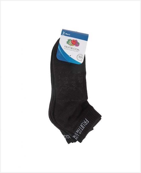 FRUIT OF THE LOOM MEN QUARTER SOCKS BLACK 3PCS RDF2926-1