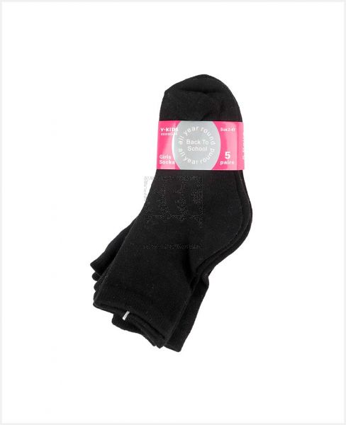 YFT W2H1 V-KIDS GIRLS PLAIN LONG SOCKS 5S 003 SC-BLACK 40015