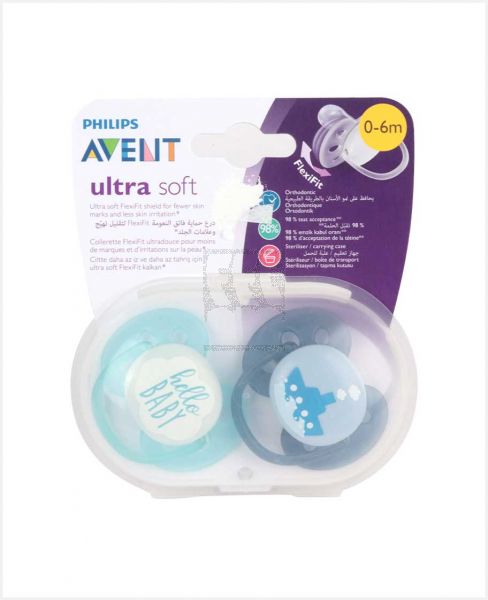 PHILIPS AVENT SOOTHER SILICONE SOFT 0-6M BOY DECO X2 PA243