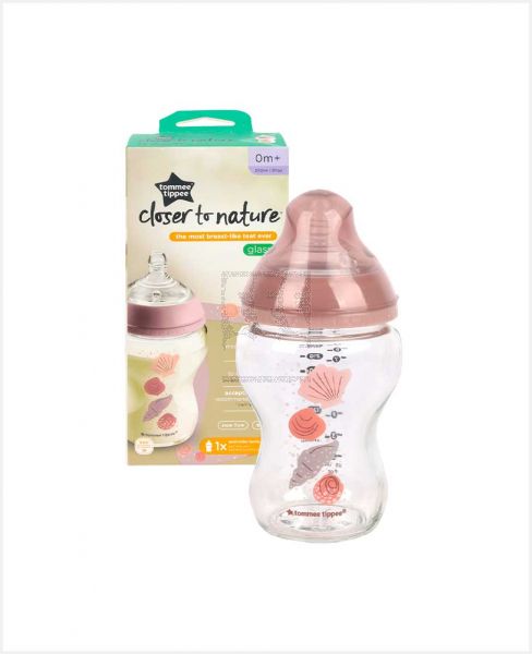 TOMMEE TIPPEE CLOSER TO NATURE GLASS FEEDING BOTTLE 250ML GIRL