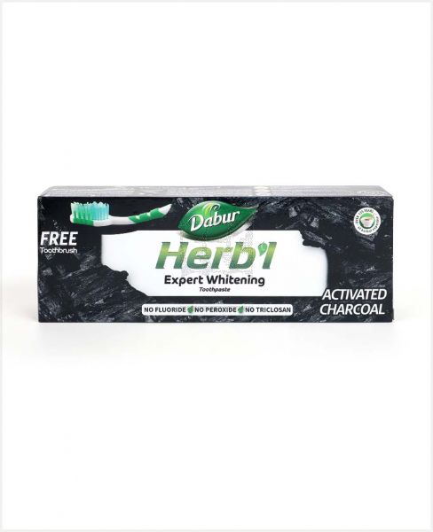 DABUR HERBAL TOOTH PASTE ACTIVE CHARCOAL 150GM +TOOTH BRUSH