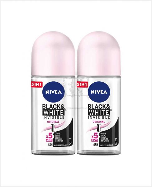 NIVEA INVISIBLE B & W ROLL ON FOR WOMEN 2X50ML @15%OFF
