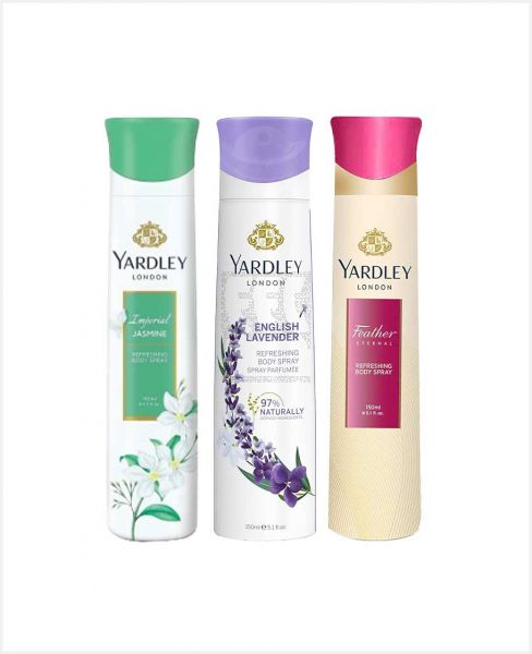 YARDLEY BODY SPRAY WOMEN ASSORTED 3X150ML @S.OFFER