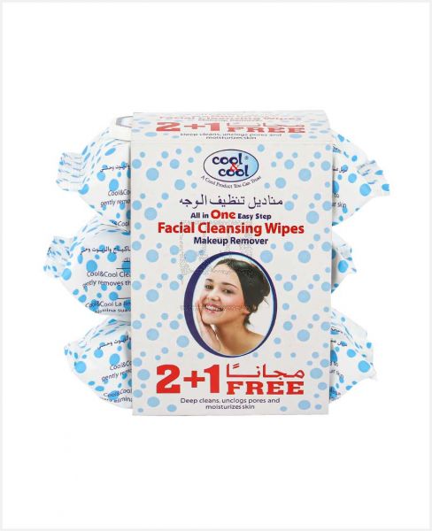 COOL & COOL FACIAL CLEANSING WIPES MAKEUP REMOVR 33S 2+1FREE
