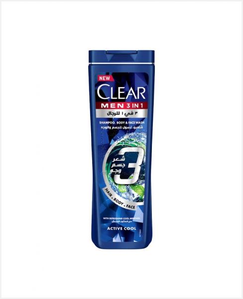 CLEAR MEN 3IN1 ACTIVE COOL SHAMPOO BODY & FACE WASH 400ML