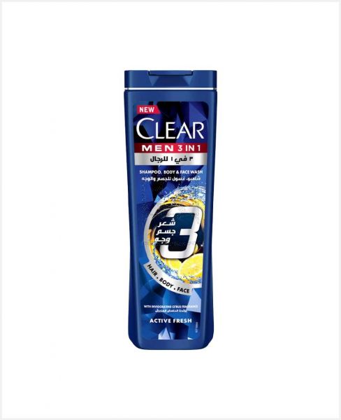 CLEAR MEN 3IN1 ACTIVE FRESH SHAMPOO BODY & FACE WASH 400ML