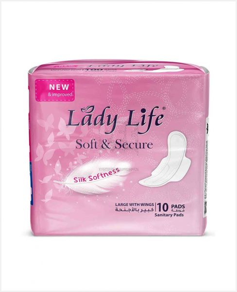 LADY LIFE SOFT & SECURE LARGE SANITARY PADS WITH WINGS 10PCS