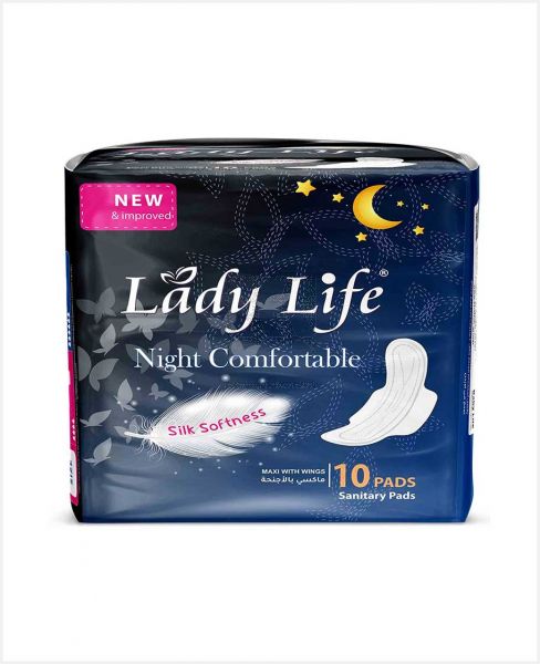 LADY LIFE NIGHT COMFORTABLE MAXI SANITARY PADS WITH WINGS 10PCS