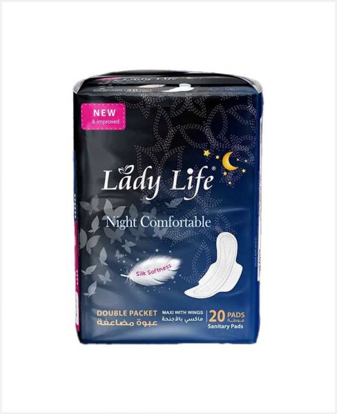 LADY LIFE NIGHT COMFORTABLE MAXI SANITARY PADS WITH WINGS 20PCS