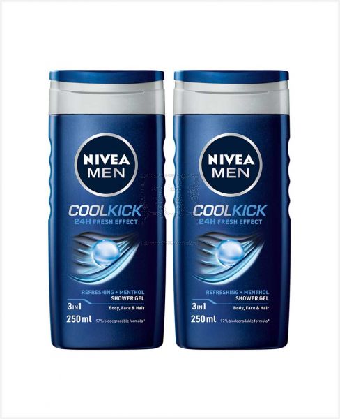 NIVEA FOR MEN COOL KICK SHOWER GEL 2X250ML @20%OFF