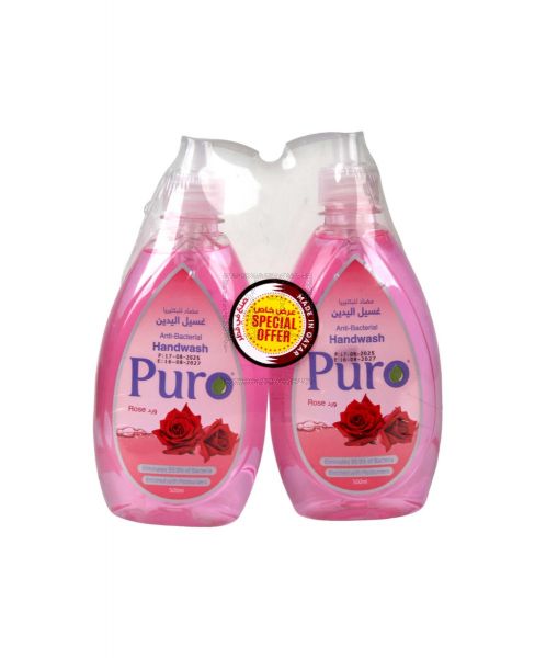 PURO ANTI-BACTERIAL HAND WASH ROSE 2X500ML