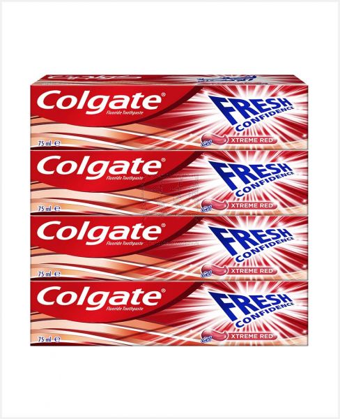 COLGATE FRESH CONFIDENCE XTREME RED TOOTHPASTE 4X75ML