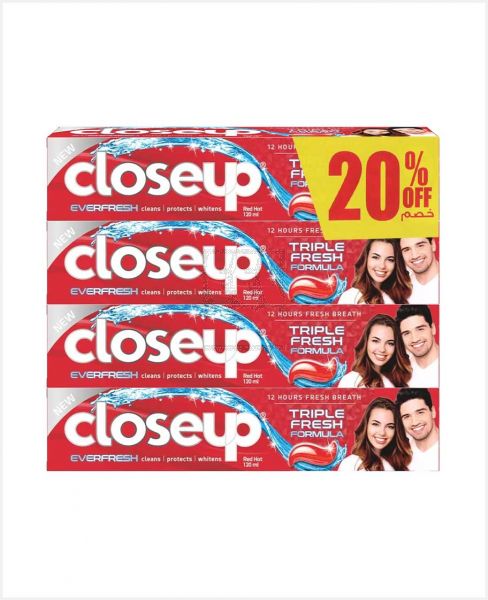 CLOSE UP EVERFRESH MENTHOL FRESH TOOTHPASTE 4X120ML @20%OFF